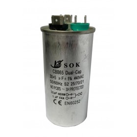 CAPACITOR DUPLO 30 + 5 UF 440 VAC C/ TERM