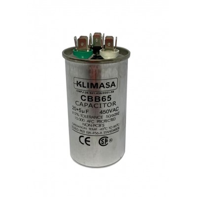 CAPACITOR DUPLO 20 + 5 UF 440 VAC C/ TERM.