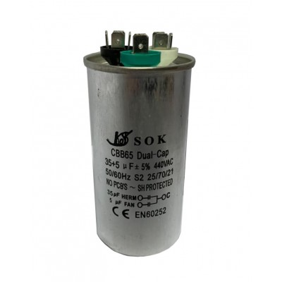 CAPACITOR DUPLO 35 + 5 UF 380 VAC C/ TERM