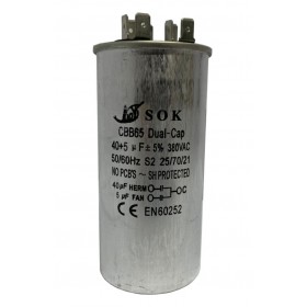 CAPACITOR DUPLO 40 + 5 UF 380 VAC C/ TERM