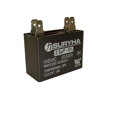 CAPACITOR QUADRADO 2,5 UF 450 VAC C/ TERMINAL DUPLO