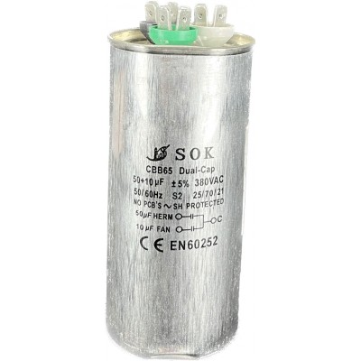 CAPACITOR DUPLO 50 + 10 UF 380 VAC C/ TERM.