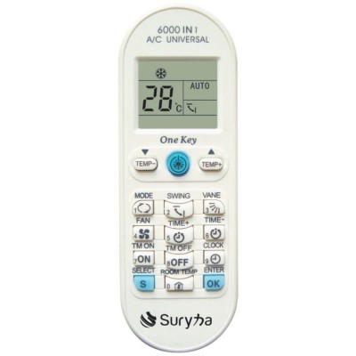 CONTROLE REMOTO P/ AR CONDICIONADO UNIVERSAL 6000 EM 1 C/ CONFIGURAÇÃO AUTOMÁTICA SURYHA